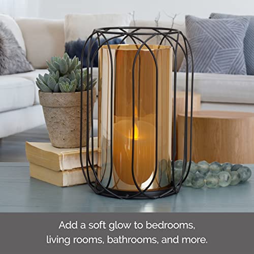 Image of Elements 6.89x6.89.10.43 Inch Black Metal Wire with Amber Glass Insert Votive Holder, for Use with Wax or Flameless Canlde