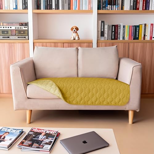Image of gogobunny 100% Double Sided Waterproof Dog Blanket Soft Pet Bed Cover Reversible Protect Furniture Couch Sofa Car for Puppy Cat Kids (Dark Yellow /Light Yellow, 32x53 Inch (Pack of 1))