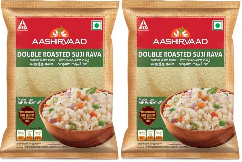 Image of Aashirvaad Double Roasted Suji Rava, 500g - Less moisture, more quantity, less cooking time (Pack of 2)