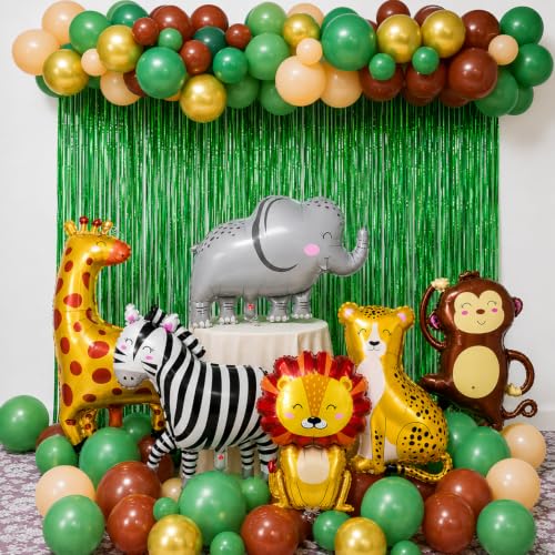 Image of Rozi Decoration Jungle Theme Birthday Decoration Set with Animal Balloons Set of 58 Pcs