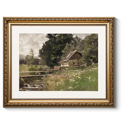 ARPEOTCY Vintage Gold Framed Wall Art, 13x16 inch Cottage at