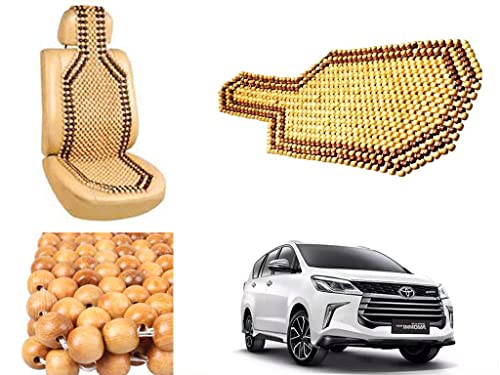 Image of Car Bead Seat Wooden Beads Cushion Cover Pad for Toyota Innova Crysta 2019, Acupressure Sitting Seat Cover | Cream Color - Pack of 1