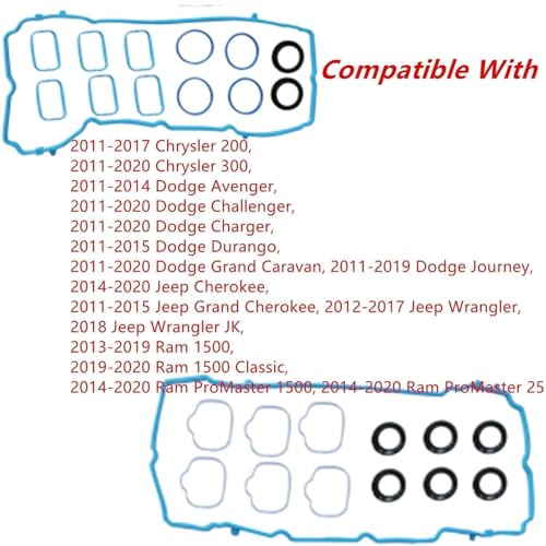 Image of 3.6L Valve Cover Gasket Seal & Intake Manifold Gasket Set, Fit for Chrysler 200 300, Fit for Dodge Challenger Charger, Fit for Jeep Cherokee Wrangler 2011-2022, Replace 5184596AE, VS50805R
