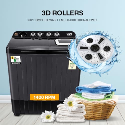 Image of VW 10.5 kg 5 Star Semi Automatic Top Load Washing Machine, Wings Pulsator Technology, HydroMax0010P, Black