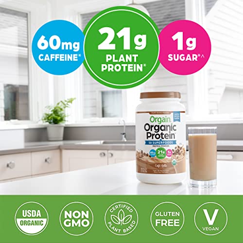 Orgain Organic Vegan Protein Powder + 50 Superfoods, Cafe Latte - 21G Plant Based Protein, Gluten Free, Dairy Free, Lactose Free, Soy Free, No Sugar Added, Kosher, With B Vitamins - 2.7Lb #TOP2