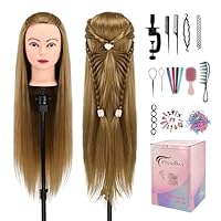 28\ Frisierkopf Mit Synthetikfaser-Haar Trainingsköpfe Für Friseure Für Flecht Schneide Styling Übungen Inklusive Kostenlosem Frisierständer & Frisierwerkzeug Set (goldgelb)