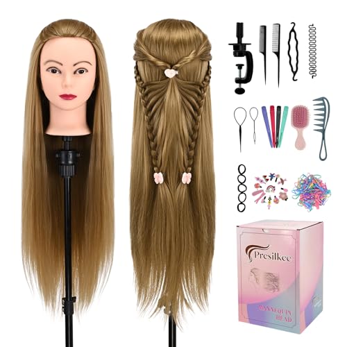 28\ Frisierkopf Mit Synthetikfaser-Haar Trainingsköpfe Für Friseure Für Flecht Schneide Styling Übungen Inklusive Kostenlosem Frisierständer & Frisierwerkzeug Set (goldgelb)