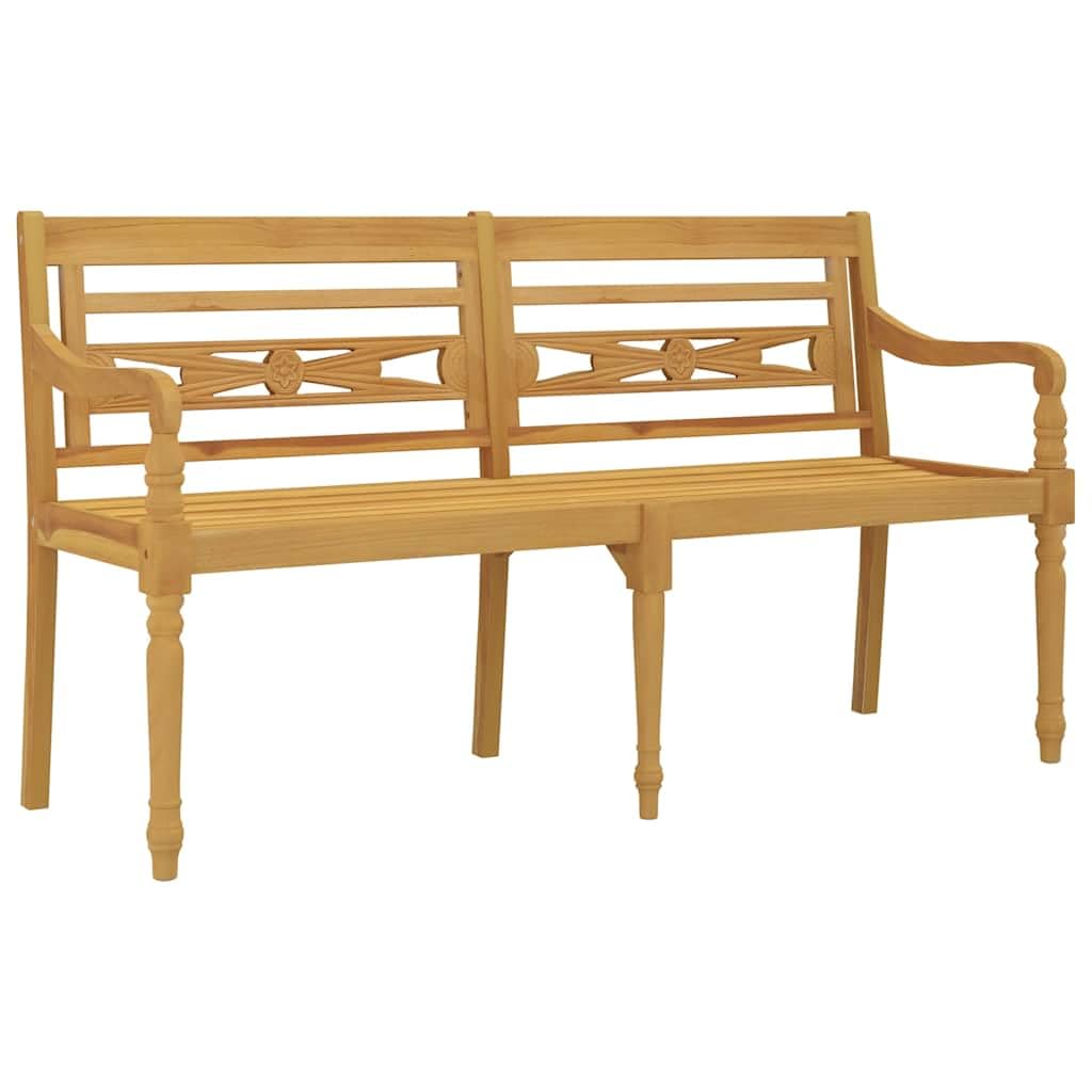 Batavia ławka ogrodowa, 150 cm, lite drewno tekowe, z poduszkami w kolorze czerwonego wina, podłokietnikami i oparciem, na taras, balkon, do użytku na zewnątrz, odporna na warunki