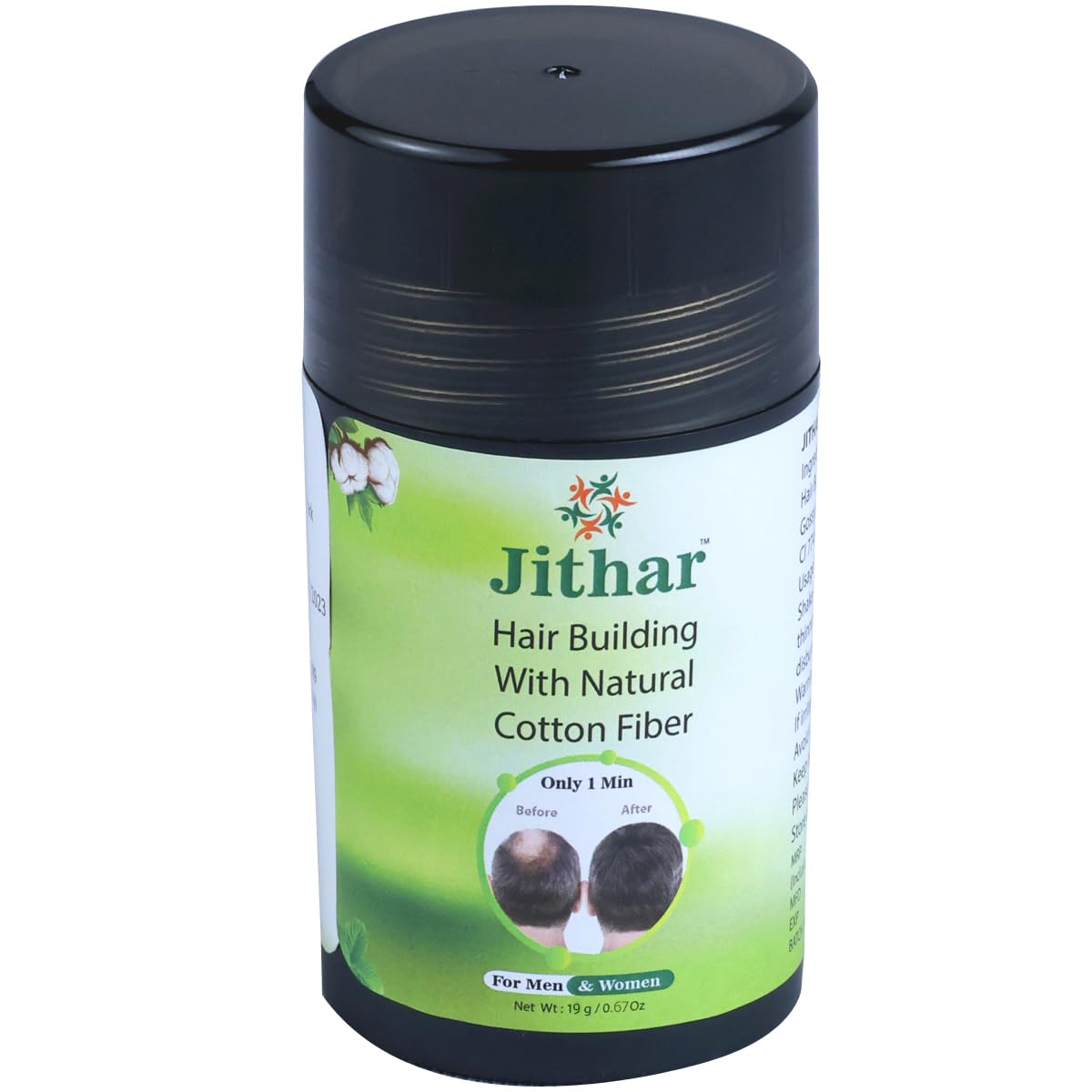 Jithar Hair Building With Natural Cotton Fiber - Black- Pack of 1_ 19 g Hair loss Concealer for Men and Women, Instant Hair Thickener for thinning hair.-image-47