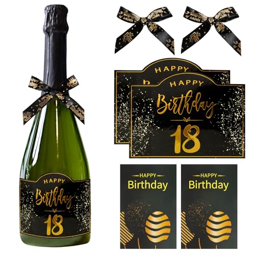 2 Stück Flaschenetikett zum 18. Geburtstag Flaschenetikett Geburtstag Happy Birthday Etikett Schleifen Geburtstagskarte Geburtstags Geschenk für Frauen Männer