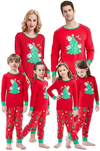 Matching Family Pajamas Christmas Tree Sleepwear Cotton Unisex PJs Pants Set 2 Piece Long Sleeve Clothes