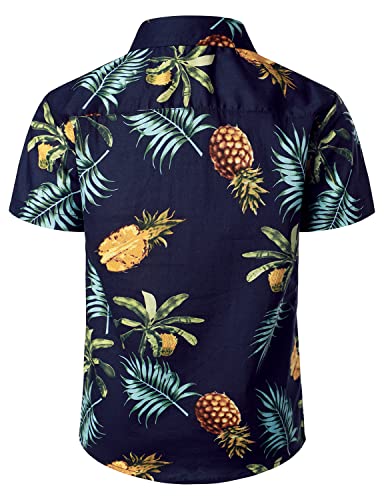 Jogal Boy's Hawaiian Shirt Short Sleeve Floral Button Down Beach Shirts Navy 12 #TOP1