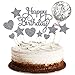 saizone Decoración para Tarta, 15 PCS para Tartas de Feliz Cumpleaños, Estrellas, Corazón, Cupcakes con Globo Brillante, Cupcakes de Cumpleaños, Decoración para Fiesta (Plata)