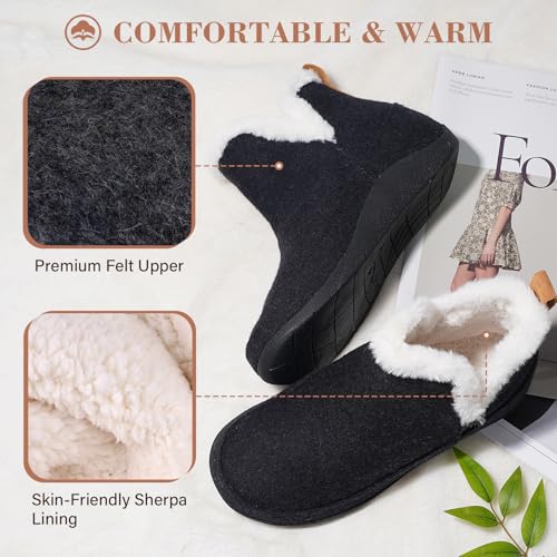 ERGOfoot Slipper Boots With Arch Support for Women Men, Comfy Plantar Fasciitis Orthopedic Slippers for Indoor Outdoor, Wool Felt Slipper Booties with Warm Cozy Plush Faux Fur Lining3