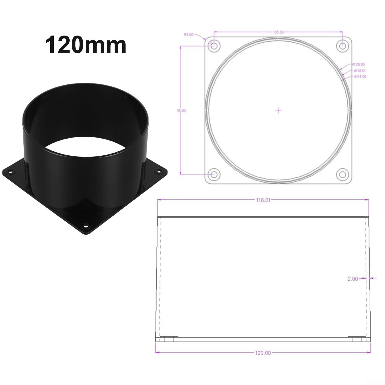 Connettore a flangia da parete in plastica da 75-120 mm, per tubo di ventilazione, connessione per condotti d'aria, flangia del connettore per condotto dell'aria (120 mm)