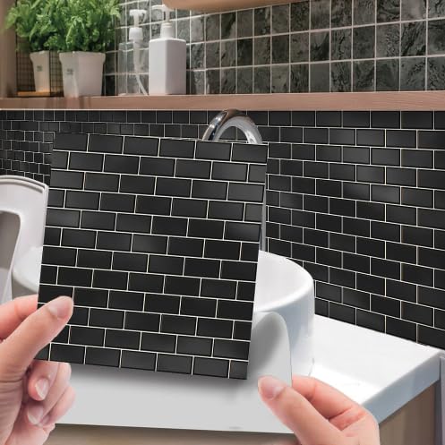 JOZMMZEOOA 30 Pieces Black and White Tile Stickers Waterproof & Removable Stickers Backsplash Tile Stickers Stick and Peel for Kitchen Bathroom (#D, 15 * 15CM)