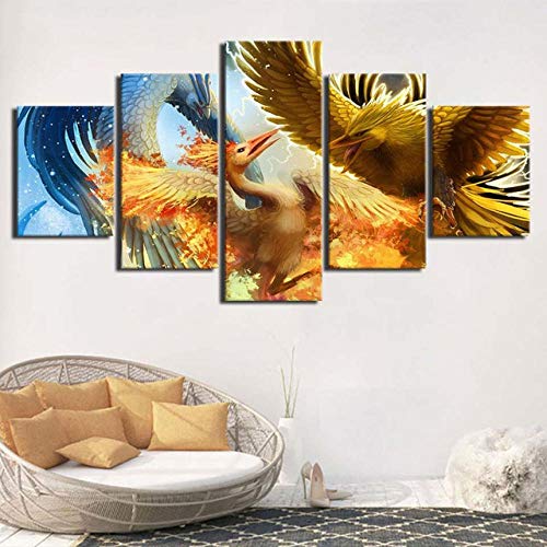 RAINSGIFT Art Mural modulaire Peinture sur Toile Abstraite 5 pièces Pokemon Dessin animé Affiches Imprime décor à la Maison Photos oeuvre Salon-sans Cadre