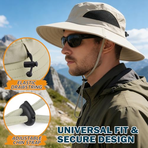 Image of Wide Brim Sun Bucket Hat, Waterproof Boonie Hat for Men & Women | UPF 50+ UV Protection, Adjustable Fit, Chin Strap & Sweatband, Foldable Durable for Fishing Hiking Garden Beach