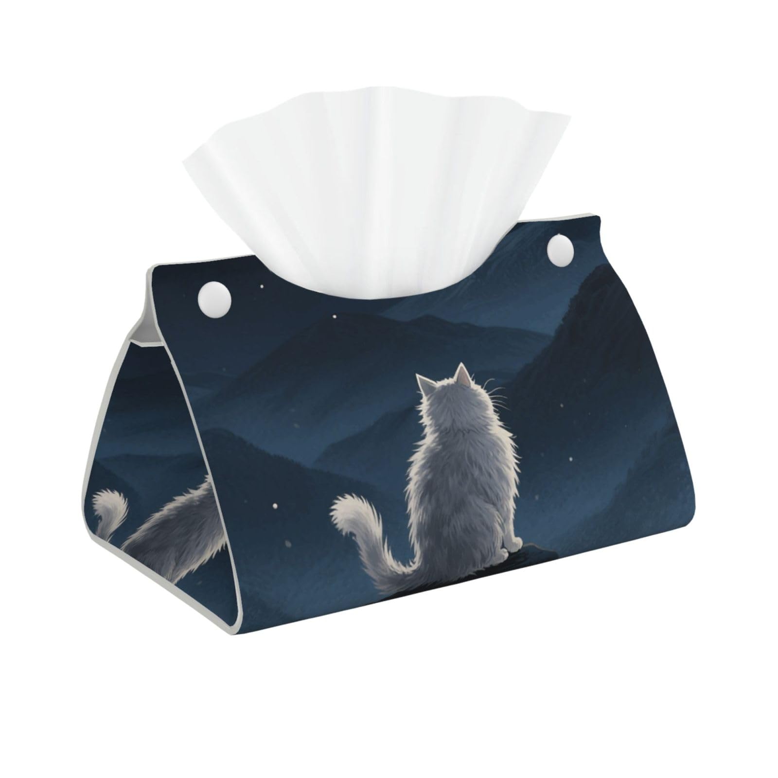 Pu Leather Tissue Box Cover, Lonely Cat Moon Rectangle Tissue Case Covers Decorative Tissue Box Holder Waterproof Tissue Holder Organizer for Bathroom Home Office