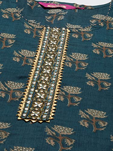 Image of GoSriKi Women's Cotton Blend Printed Straight Kurta With Pant