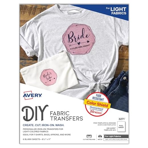 Avery Printable Heat Transfer Paper for Light Fabrics, 8.5" x 11", Inkjet Printer, 6 Iron On Transfers (3271)