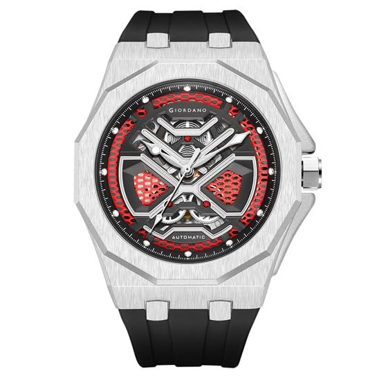 Image of Giordano Automatic Unique Watch for Men with Stainless Steel Case, Silicone Strap, Luxury Design & Water Resistant