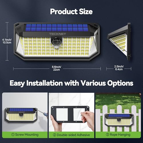 Image of TECKNET 461 LED Solar Powered Outdoor Lights, 270 Angle & 3 Lighting Modes Motion Sensor Light Outdoor, Security Solar Lights Waterproof - Cold White