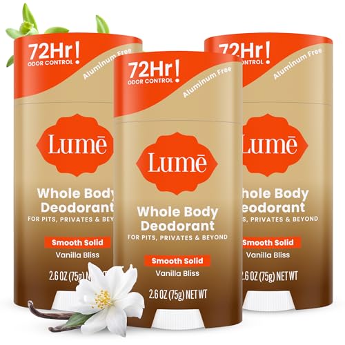 Image of Lume Whole Body Deodorant - Smooth Solid Stick - 72 Hour Odor Control - Doctor Developed - Aluminum Free, Baking Soda Free and Skin Loving - 2.6 Ounce (Pack of 3) (Vanilla Bliss)