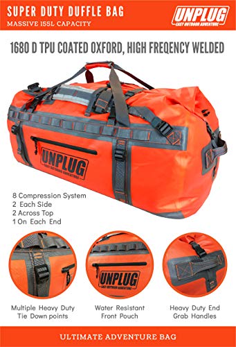 UNPLUG 155L Waterproof Duffel Bag -1680D Heavy Duty XL Waterproof Dry Bag for Camping Gear. Ideal Dry Bags for Boats , Waterproof Bag for Kayaks or All Weather Outdoor Products Utility Duffle Bag