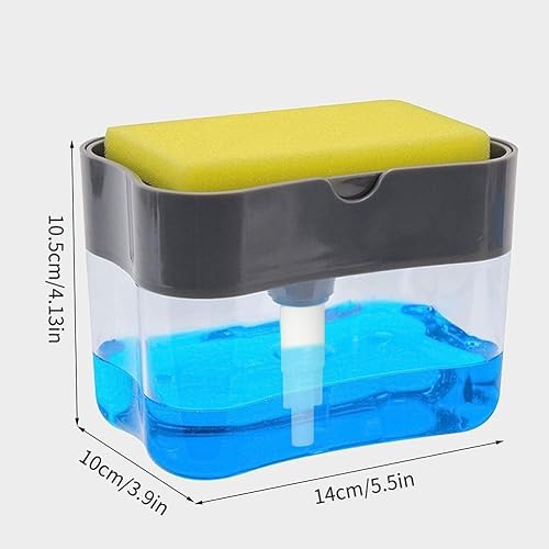 Miniatura 3 de Dispensador de jabón para platos de cocina de primera calidad, 1 unidad con soporte de esponja integrado para encimera, color gris