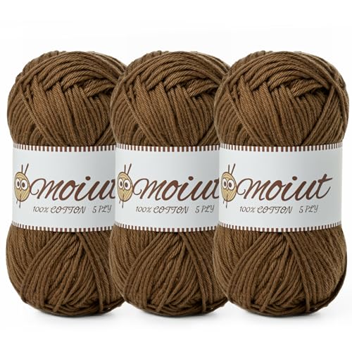 Image of 3 Pack Cotton Yarn for Crocheting, Baby Yarn for Crocheting Soft, 393yds / 5.29oz Fluffy Amigurumi Crochet Yarn, 5 Ply 100% Milk Cotton Yarn for Puzzle、Socks、Clothes(3 Light Coffee)