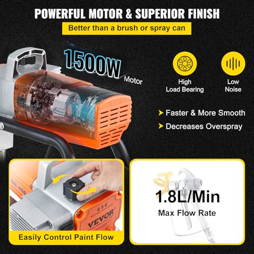 VEVOR 1500 W Airless-Farbspritzgerät 3000 PSI Farbspritzgeräte für DIY-Malprojekte im Außen- und Innenbereich von Häusern 1,8 L/min, mit 9 m Hochdruckschlauch