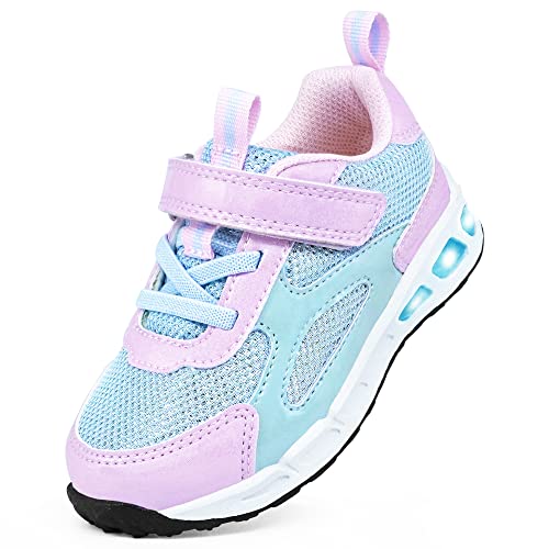 Toddler Light Up Shoes Girls Breathable Hook and Loop Walking Sneakers Flashing Shoe for Baby Purple...