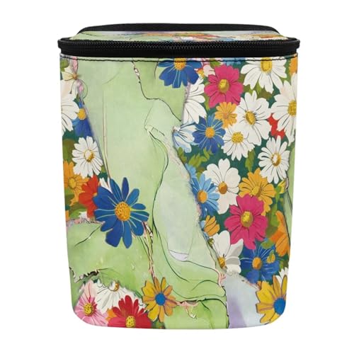 Image of Hippie Flower Green Marble Car Trash Can Bin with Lid,Colorful Groovy Flower Hanging Automotive Garbage Cans Portable Waste Basket Automotive Interior Organizer Accessory