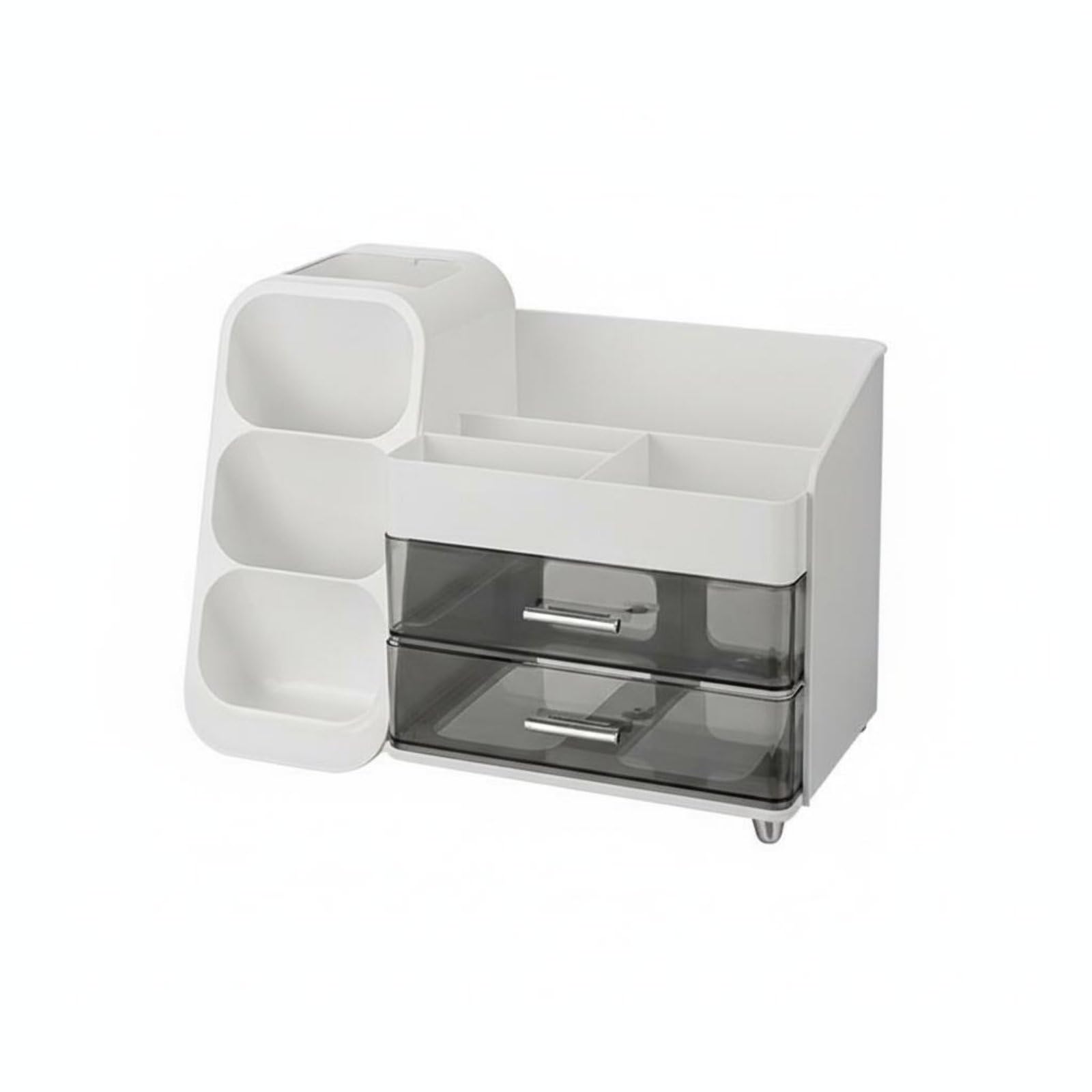 Schminktisch-Organizer leicht zu reinigen Make-Up-Pinselhalter-Box transparentes Design Desktop-Make-Up-Ständer für Schlafzimmer, Badezimmer, Weiß, Weiß, 35 25 18