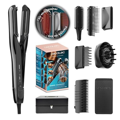 Cecotec Piastra per Capelli con Aria con 6 Accessori AirLisse 6in1 Elite. 112000RPM, Flusso di Aria 13m/s, Funzione Plasma, Motore Brushless, Spazzola Convenzionale Inclusa, Custodia in Pelle