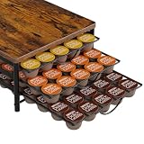 Kapselhalter für Dolce Gusto 90 Kaffeekapseln Aufbewahrung, 3 Leise Metall Kapselschublade mit Braune Holzplatte und Rutschfeste Füße, Geeignet für Kürche und Büro