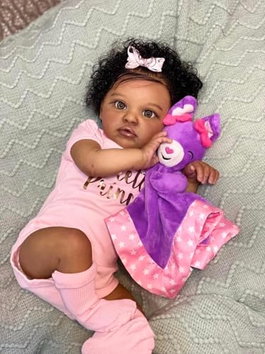 Zero Pam Black Reborn Baby Dolls-20 Inch Lifelike Baby Doll African American Babe Newborn Doll with Soft Cotton Body Real Life Silicone Babe That Look Real with Accessories for Kids 3+