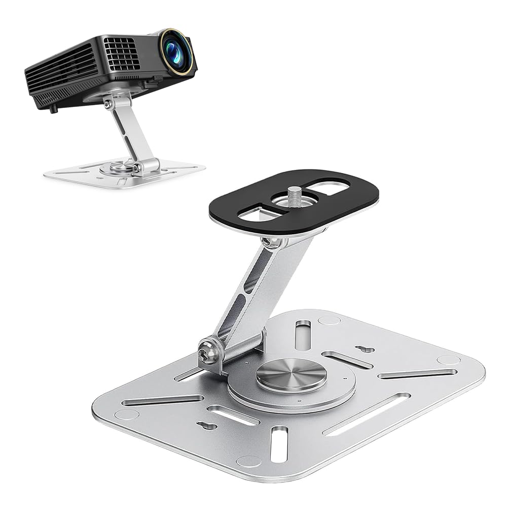 Projektor Halterung, Mini Beamer Ständer, 360° Drehbare Beamer Wandhalterung, Projektor Deckenhalterung, Desktop Halterung, für mit 1/4'' Schraubschnittstelle Projektorhalter (Silber)