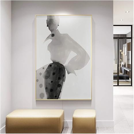 Amazon モダンガールキャンバスアートポスターファッションフィギュア絵画壁画リビングルーム寝室通路家の装飾50x70cm x28in フレームなし ウォールステッカー オンライン通販