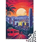 Straßenbahn Tropischer Sonnenuntergang Stadtbild 1000 Teile Puzzle Paper für Erwachsene Night View Familienspiel Puzzle 70x50cm/1000pcs