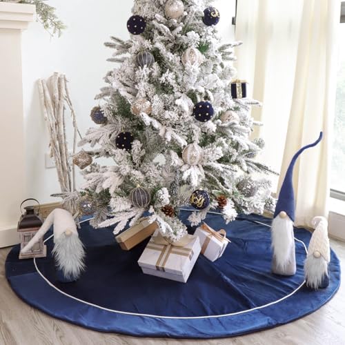 Bunny Chorus Christmas Tree Skirt, 60 inches Velvet Fur Plush Blue Tree Skirt, Xmas Tree Skirts for Merry Christmas Party Rustic Vintage Christmas Tree Decorations by Bunny Chorus - Image 6