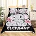 Cute Elephant Duvet Cover Set Toddler Size,Pink Flowers Bedding Set for Kids Boys Girls Room Decor,Wild Animals Comforter Cover,Elephant Baby Quilt Cover with 1 Pillowcase(No Comforter)