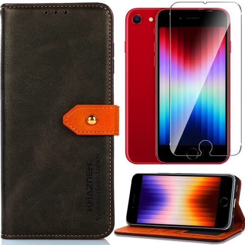 For iPhone SE3 ケース 手帳型 カバー+ガラスフィルム 強化ガラス Ubefuu 旭硝子製 9H硬度 カード収納 横置き スタンド機能 高級 PUレザー iPhone SE 第3世代 携帯カバー+液晶保護フィルム 軽量 耐衝撃 全面保護 マグネット式 横開き 充電対応