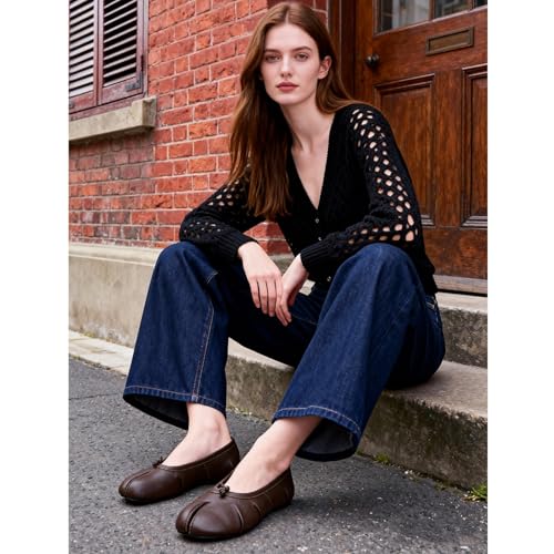 Image of VBDB Tabi Ballet Flats for Women Dressy Casual Shoes Split Toe Wide Flats Light Weight Japanese Shoes