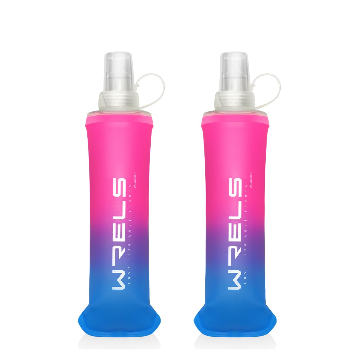 WRELS 2x 250ml Soft Flask Running Water Bottles,TPU BPA Free Collapsible Lightweight Soft Water Bottle for Running Vest,Flexible Sports Bottle for Outdoors — image 1