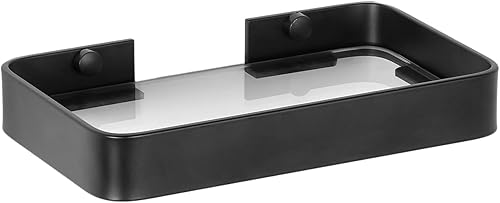 Z metnal Estantes pequeños de vidrio para baño, estante flotante negro mate, mini organizador de estantes de pared, montaje en la pared (vidrio