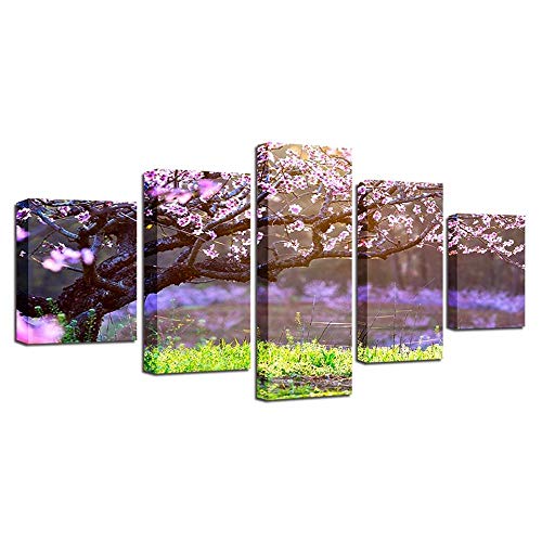 Toile cherry blossom pour salon et chambre d'enfant decoration herbe verte