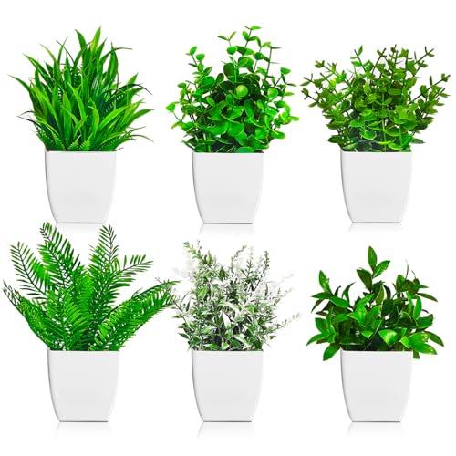 6 Pezzi Piante Artificiali In Vaso, Mini Vasi da Fiori Artificiali, Piante Finte da Interno in Vaso, Piantine Finte Decorative per Arredare Uffici, Terrazze, Camere da Letto, Soggiorni e Bagni