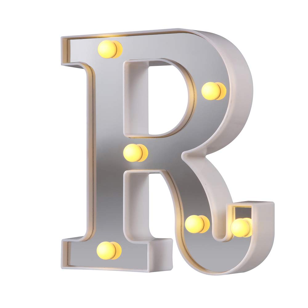 LED Marquee Letter Lights, 26 Alphabet Light Up Letters Sign Perfect for Night Light Wedding Birthday Party Christmas Lamp Home Bar Decoration (Silver, R)